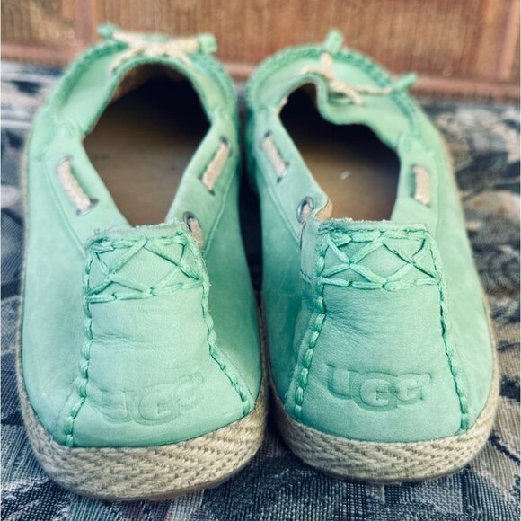Ugg Slip On Comfort Flat Moccasin Mint Green Leather Espadrille Flats Size 10 - Picture 5 of 12